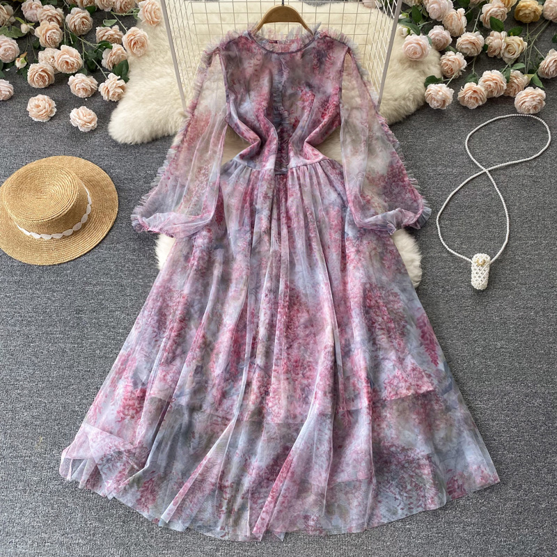 Vintage Super Fairy French Tea Break Dress Mesh Print Temperament Sweetheart First Love A-line Mid length Dress, Purple
Vintage Super Fairy French Tea Break Dress Mesh Print Temperament Sweetheart First Love A-line Mid length Dress, Purple