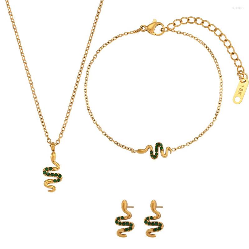 Necklace Earrings Set Unique Green Transparent Natural Zircon Snake Pendant Necklaces 18K Gold Plated Bracelets Shiny Stud For Women, Picture shown
Necklace Earrings Set Unique Green Transparent Natural Zircon Snake Pendant Necklaces 18K Gold Plated Bracelets Shiny Stud For Women, Picture shown