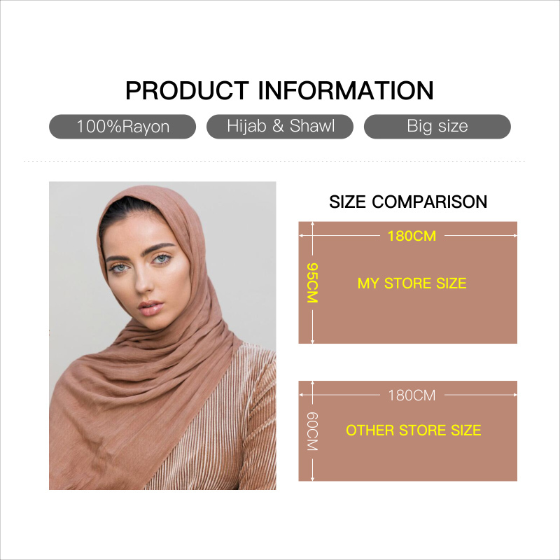 Scarves Women Muslim Crinkle Hijab Scarf Big Size Plain Shawls Femme Musulman Soft 100% Rayon Pleated Headscarf Islamic Hijab Headband 221010