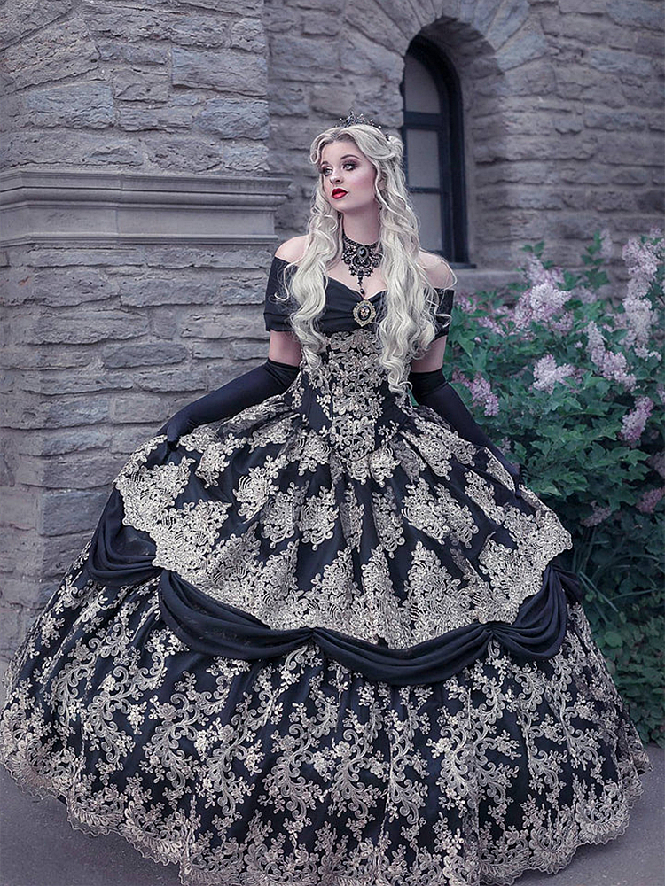 Gothic Black And Gold Wedding Dress Princess Corset Floor Length Bride Wear 2023 Off The Shoulder Tie Ribbons Lace Appliqued Tiers Vintage Masquerade Ball Gown, Purple
Gothic Black And Gold Wedding Dress Princess Corset Floor Length Bride Wear 2023 Off The Shoulder Tie Ribbons Lace Appliqued Tiers Vintage Masquerade Ball Gown, Purple