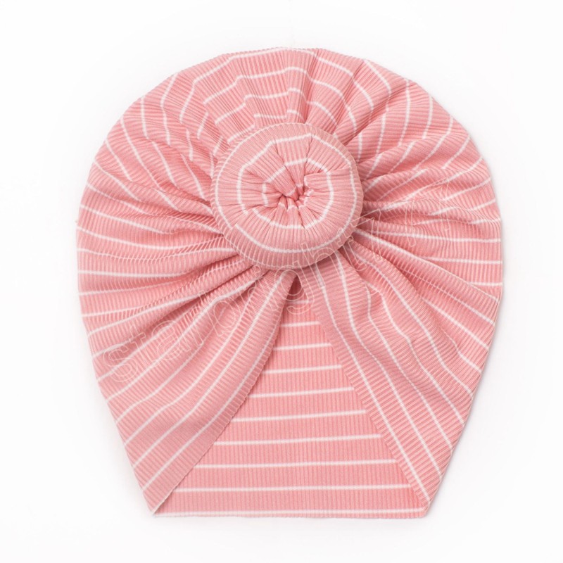 Stripe Newborn Toddler Infant Beanie Hat Handmade Kids Turban Caps with Donut Baby Girls Hair Accessories