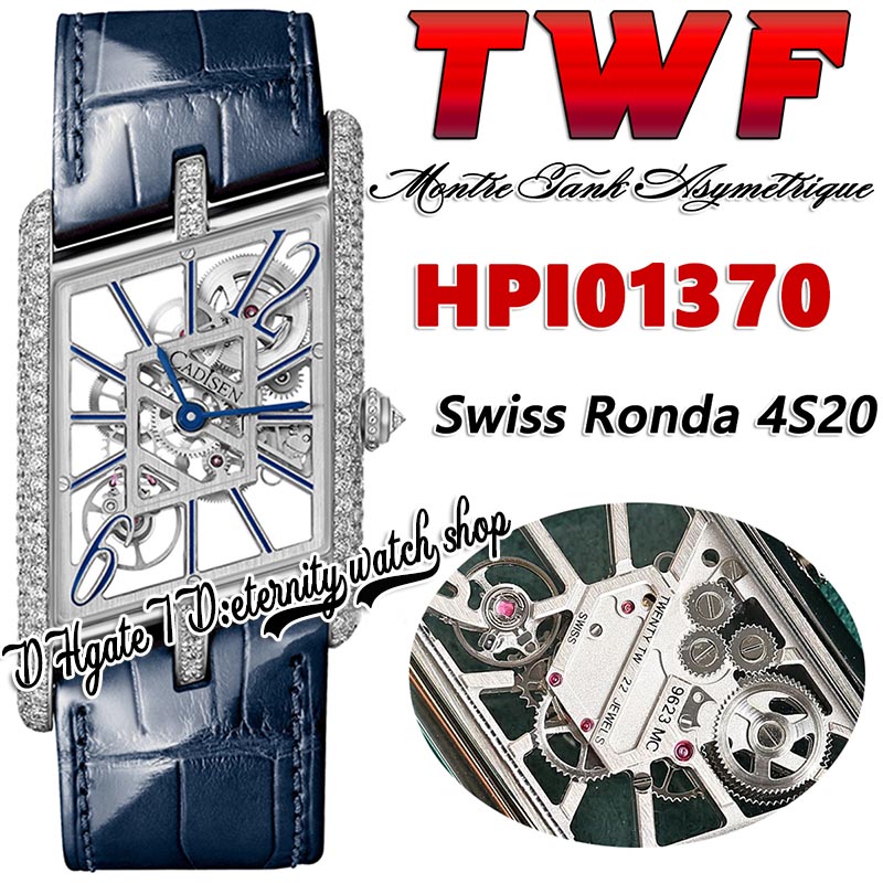 TWF tw01370 Swiss Ronda 4S20 Quartz Mens Watch Montre Asymetrique Diamonds Case Skeleton Dial Stick Markers Blue Leather Strap Super Edition eternity Watches, Watch waterproof production cost
TWF tw01370 Swiss Ronda 4S20 Quartz Mens Watch Montre Asymetrique Diamonds Case Skeleton Dial Stick Markers Blue Leather Strap Super Edition eternity Watches, Watch waterproof production cost