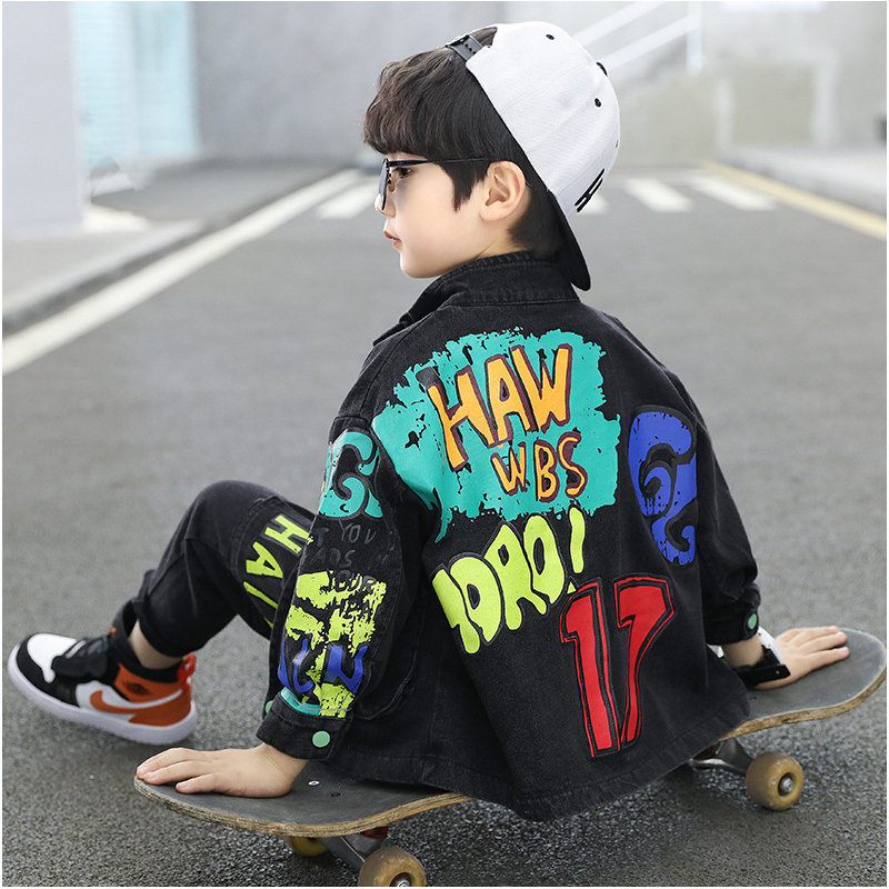 Jackets Baby Boy Spring Autumn Fashion Black Denim Kids Casual Clothing Clothes Letter 2T To 10T 221010