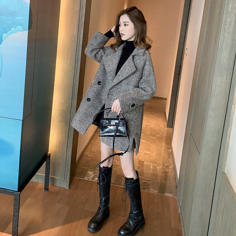 Women's Wool Blends Plaid coat Women Women's Woolen Blazer Autumn And Women Autumn Winter coat Thickened Small Mid-length Woolen Coat 221010