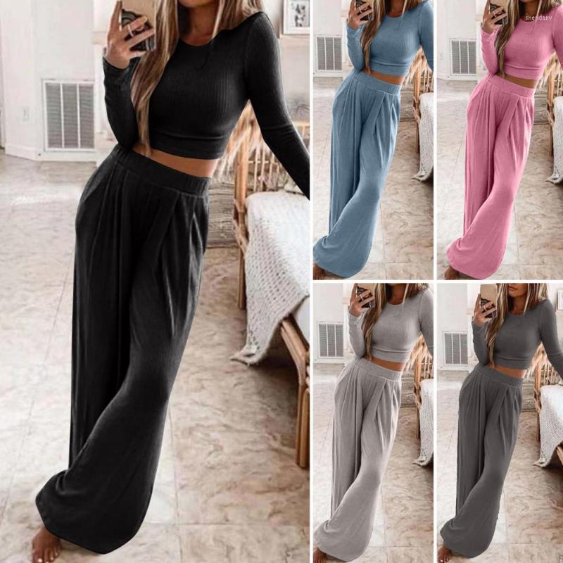Women's Two Piece Pants 2 Pcs/Set Blouse Set Short Top Long Sleeves Round Neck Pieces Wide Leg Crew Women Tracksuit For Daily Wear, Black
Women's Two Piece Pants 2 Pcs/Set Blouse Set Short Top Long Sleeves Round Neck Pieces Wide Leg Crew Women Tracksuit For Daily Wear, Black