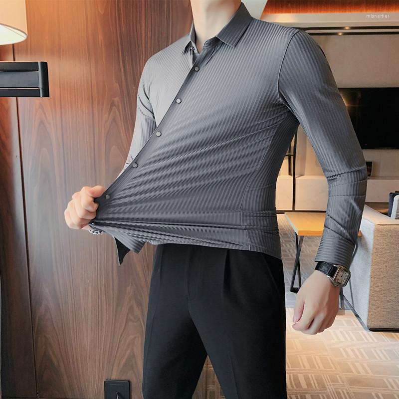 Men's Casual Shirts Ice Silk Seamless Elasticity Men Long Sleeve Striped Slim Shirt Male Business Formal Dress Social Streetwear, White
Men's Casual Shirts Ice Silk Seamless Elasticity Men Long Sleeve Striped Slim Shirt Male Business Formal Dress Social Streetwear, White