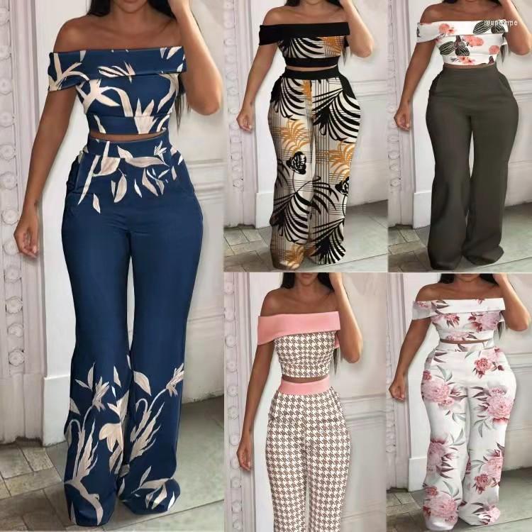 Women's Two Piece Pants Women's 2022 Style Women's Fashion Print Off Shoulder Sexy Short Sleeve Top And High Waist Wide Leg Set
Women's Two Piece Pants Women's 2022 Style Women's Fashion Print Off Shoulder Sexy Short Sleeve Top And High Waist Wide Leg Set