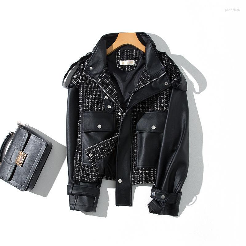Women' Leather Women Elegant Patchwork PU Jackets And Coat Full Sleeve Outwear Female Overcoat, Black
Women' Leather Women Elegant Patchwork PU Jackets And Coat Full Sleeve Outwear Female Overcoat, Black