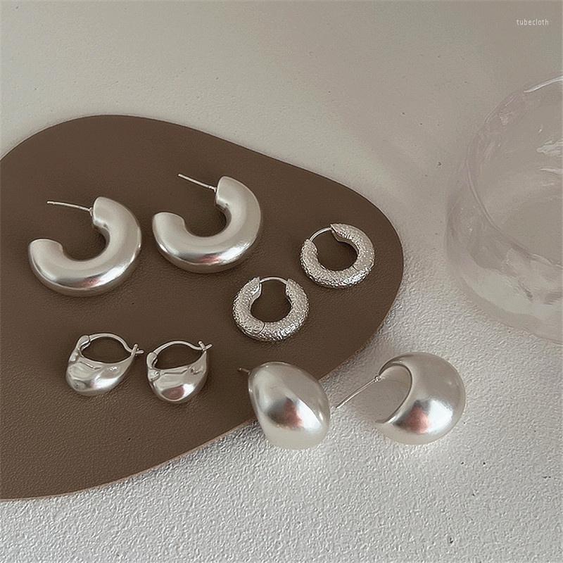 Hoop Earrings French Retro Geometric Matte Metal Loop For Women Girls Abstract Simple Round Jewelry Ornamnets Gifts