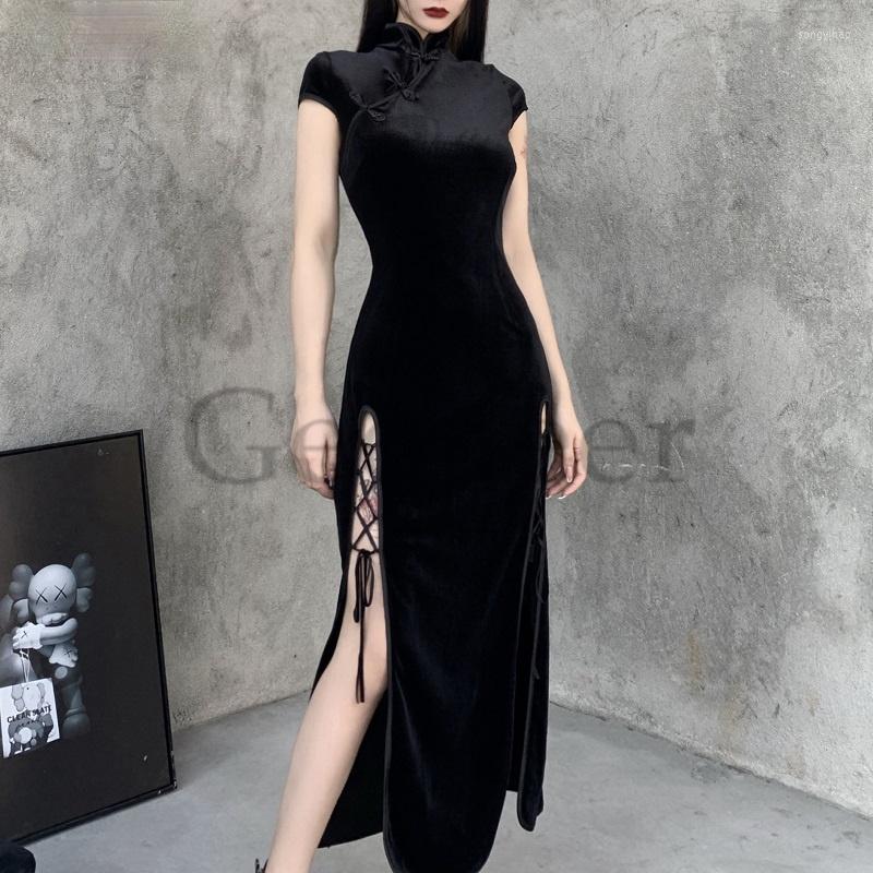 Casual Dresses Goth Dark Romantic Gothic Velvet Aesthetic Vintage Women Black Bandage SlitHem Bodycon Dress Sexy Evening Wear Cheongsam 
Casual Dresses Goth Dark Romantic Gothic Velvet Aesthetic Vintage Women Black Bandage SlitHem Bodycon Dress Sexy Evening Wear Cheongsam