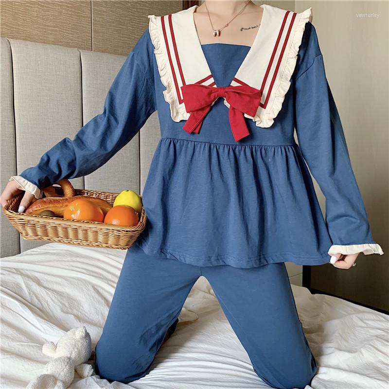 Women's Sleepwear Japanese Autumn Sweet Sailor Collar Bow Tracksuit Cute Splice Pajamas Home Kawaii Ruffles Princess Shirts Cartoon Two, Dress
Women's Sleepwear Japanese Autumn Sweet Sailor Collar Bow Tracksuit Cute Splice Pajamas Home Kawaii Ruffles Princess Shirts Cartoon Two, Dress