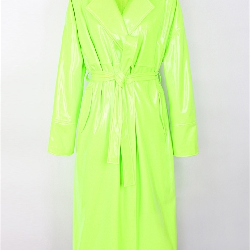 Women's Leather Faux Nerazzurri Spring Autumn Long Oversized Bright Green Pink Patent Trench Coat for Women Sashes Luxury Designer Clothes 221010
Women's Leather Faux Nerazzurri Spring Autumn Long Oversized Bright Green Pink Patent Trench Coat for Women Sashes Luxury Designer Clothes 221010
