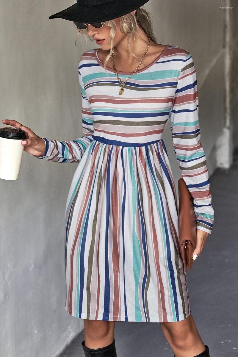 Casual Dresses 2022 Fall Women' Long Sleeve Striped Dress Female High Waist Contrast Color Stitching Pullover Midi Vestidos De Mujer, Blue
Casual Dresses 2022 Fall Women' Long Sleeve Striped Dress Female High Waist Contrast Color Stitching Pullover Midi Vestidos De Mujer, Blue