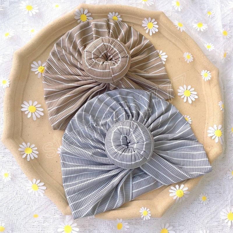 Stripe Newborn Toddler Infant Beanie Hat Handmade Kids Turban Caps with Donut Baby Girls Hair Accessories