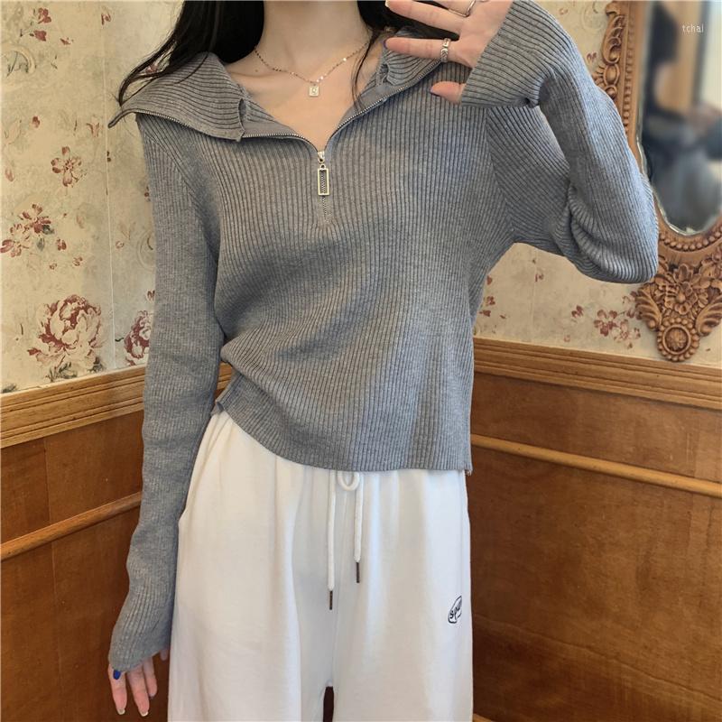 Women's Sweaters Autumn Slim Zipper Design Knitting Sweater Women Fashoinable Long Sleeve Blue Short Girls Knitted Top, Black 
Women's Sweaters Autumn Slim Zipper Design Knitting Sweater Women Fashoinable Long Sleeve Blue Short Girls Knitted Top, Black