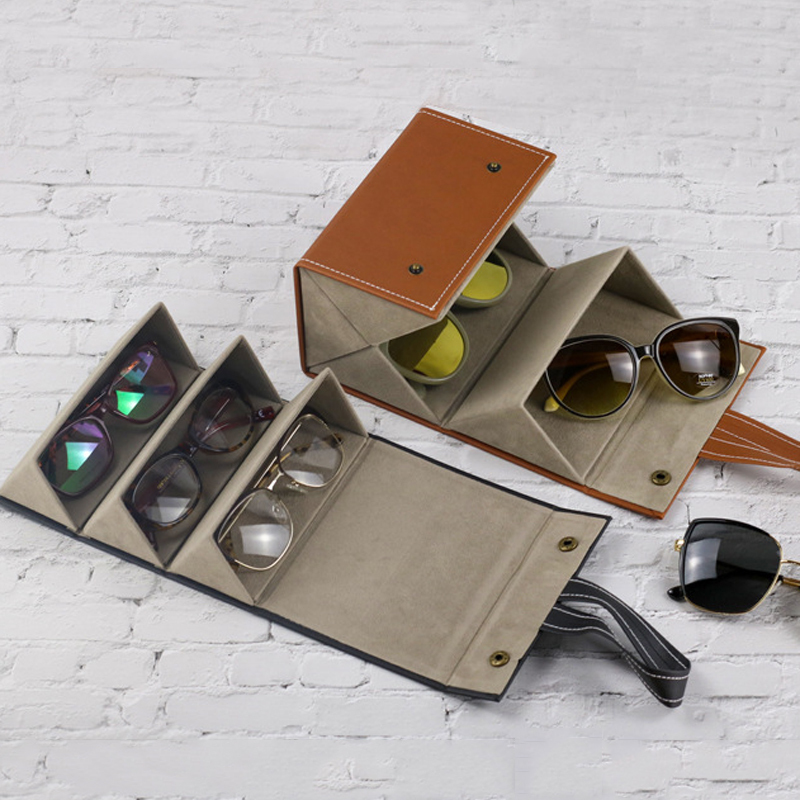 Sunglasses Cases Bags Portable Glasses Organizer 23456 Multislot Eyeglasses Storage Foldable Multiple PU Leather Sunglasses Travel Organizer Case 2210