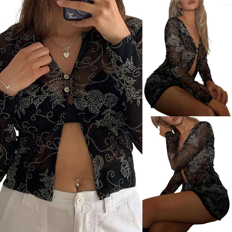 Women' T Shirts Hirigin Fashion Women' V Neck Open Front Tops Long Sleeve Floral Print Sheer Mesh Button Down Super Short Blouse, Black
Women' T Shirts Hirigin Fashion Women' V Neck Open Front Tops Long Sleeve Floral Print Sheer Mesh Button Down Super Short Blouse, Black