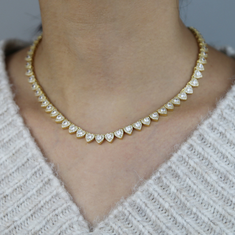 Iced Out Women's Hip Hop Necklace: 7mm Heart Tennis Chain with 5A CZ Stone | Statement Jewelry