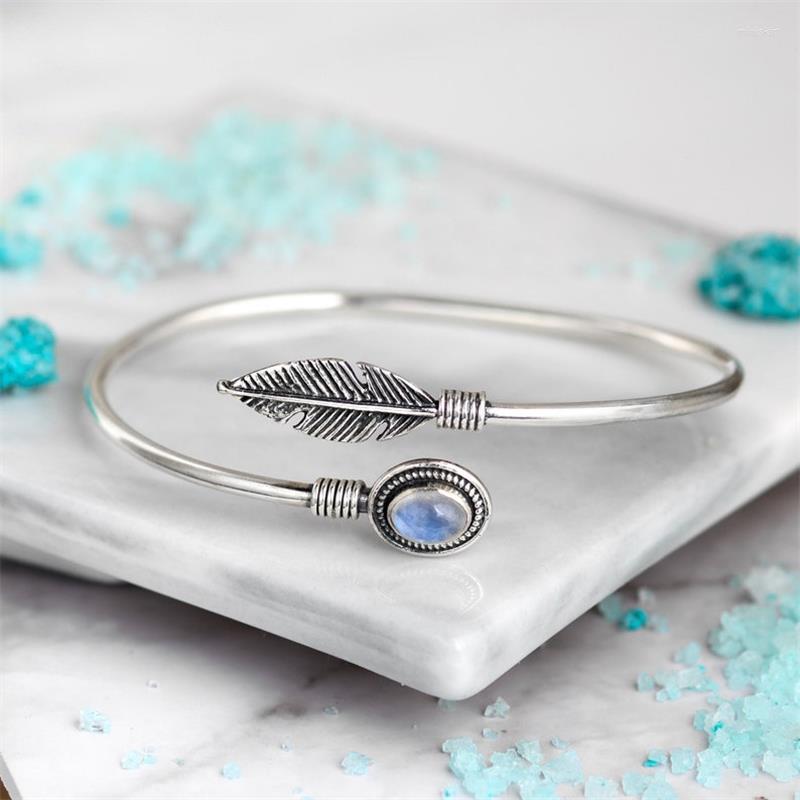 Bangle Feather Moonstone Bracelet Silver Color Cuff For Women Female Stones Bohemian Accessories Party Jewelry Gifts
Bangle Feather Moonstone Bracelet Silver Color Cuff For Women Female Stones Bohemian Accessories Party Jewelry Gifts