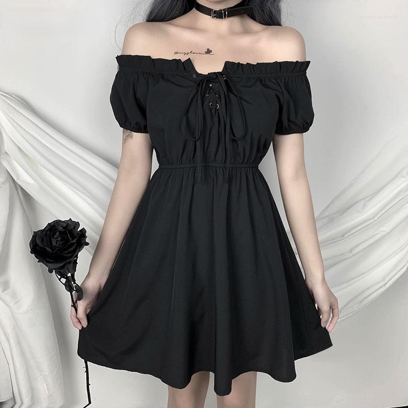 Casual Dresses Sexy Off Shoulder Black Gothic Harajuku High Waist Dress Summer Mini A-line Solid
Casual Dresses Sexy Off Shoulder Black Gothic Harajuku High Waist Dress Summer Mini A-line Solid