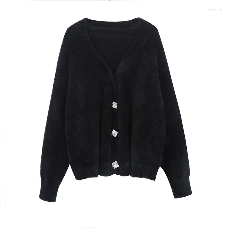 Women's Knits PERHAPS U Women Black White Solid V Neck Diamond Button Knitted Loose Sweater Cardigans Mohair M0044
Women's Knits PERHAPS U Women Black White Solid V Neck Diamond Button Knitted Loose Sweater Cardigans Mohair M0044