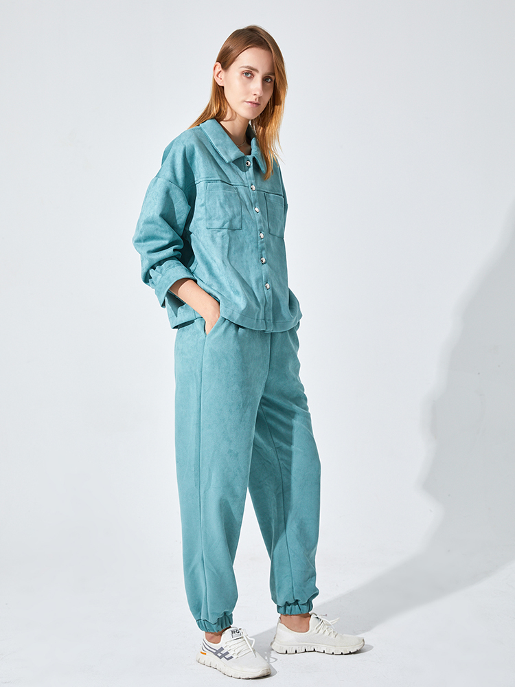 Women's Two Piece Pants GCAROL Women tracksuits Velvet Jacket And Pants Drop Shoulder Oversized Coat Single-Breasted Elastic Waist Overalls Cargo