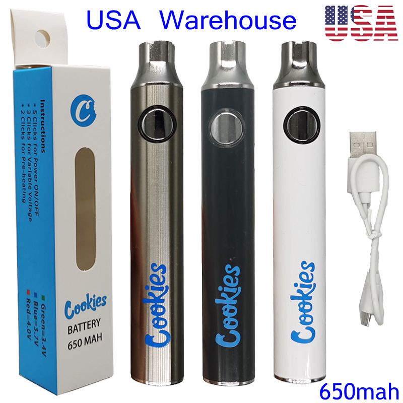 USA STOCK 650mah Rechargeable Battery Cookies Vape Batteries with USB Cable Cartridge Packaging Retail Box Package 3 Colors Pen Overnight Shipment
USA STOCK 650mah Rechargeable Battery Cookies Vape Batteries with USB Cable Cartridge Packaging Retail Box Package 3 Colors Pen Overnight Shipment