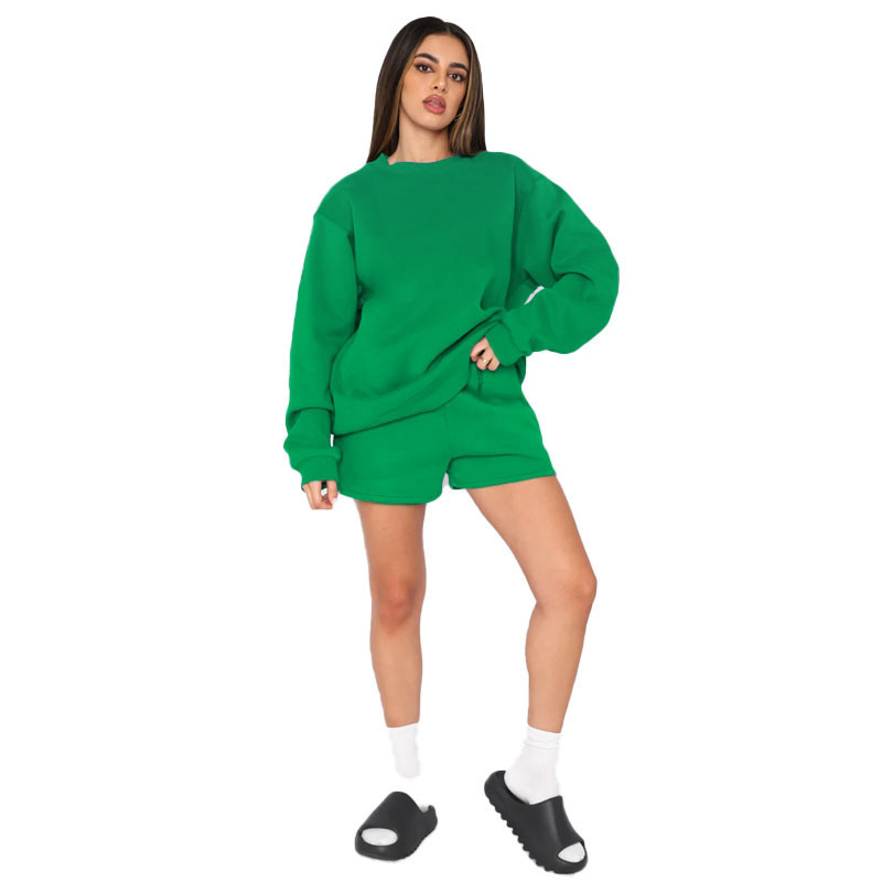 Womens Two Piece Pants 2 Piece Sets Womens Outfits Wholesale Drop Solid Color Pullover Long Sleeve Fleece Sweatshirt Fashion Casual Shorts Set 221010