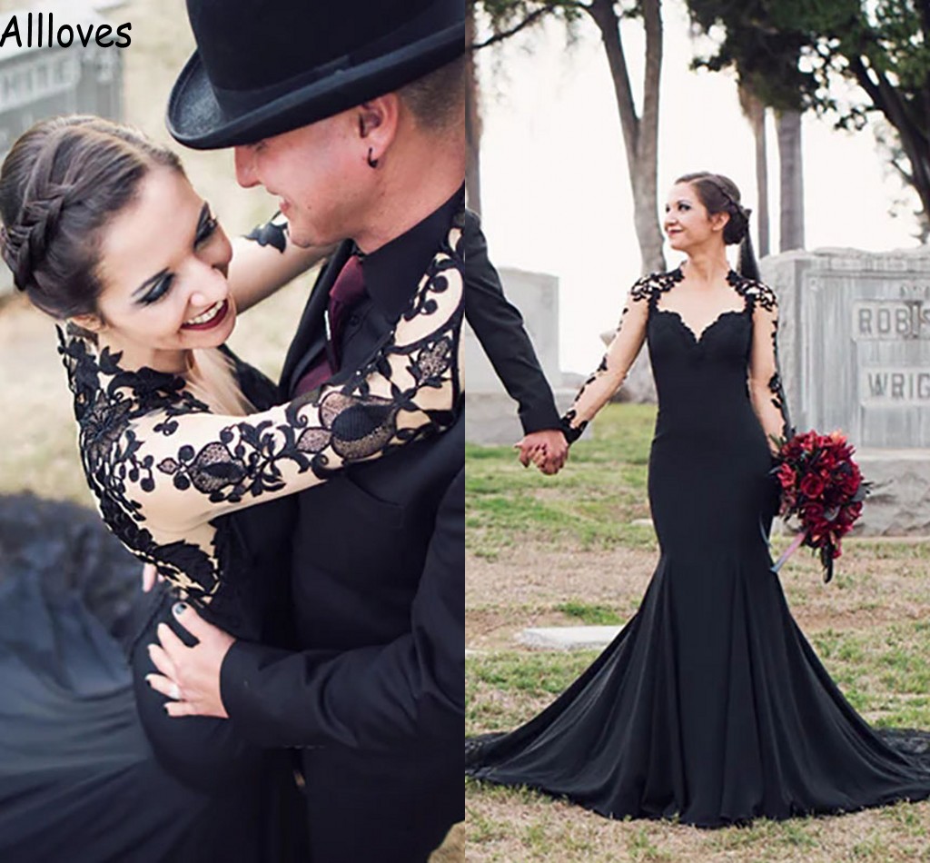 Black Gothic Mermaid Wedding Dresses Lace Applique Boho Country Illusion Long Sleeves Bridal Gowns Elegant Satin Victorian Plus Size Second Reception Dress CL1251, Green
Black Gothic Mermaid Wedding Dresses Lace Applique Boho Country Illusion Long Sleeves Bridal Gowns Elegant Satin Victorian Plus Size Second Reception Dress CL1251, Green
