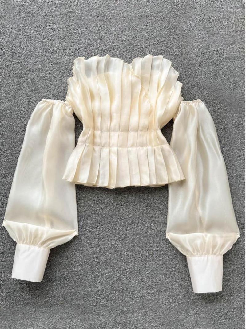 Women' Blouses Korean Style Women Blouse 2022 Summer Fashion Strapless Off Shoulder Long Sleeve Pleated Slim Short Top Sweet Shirt Tops, White
Women' Blouses Korean Style Women Blouse 2022 Summer Fashion Strapless Off Shoulder Long Sleeve Pleated Slim Short Top Sweet Shirt Tops, White