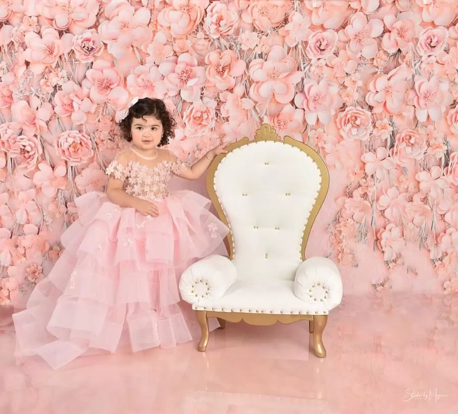 Pink Sheer Flower Girls Dresses For Weddings Tiered Ball Gown Pageant Gowns for Photoshoot Little Girl First Communion Dress