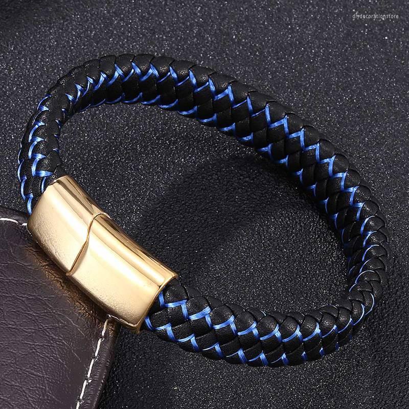 Charm Bracelets Trendy Blue Black Braided Leather Cord Bracelet Men Jewellery Gold Stainless Steel Magnet Clasp Punk Male Hand Wristband
Charm Bracelets Trendy Blue Black Braided Leather Cord Bracelet Men Jewellery Gold Stainless Steel Magnet Clasp Punk Male Hand Wristband