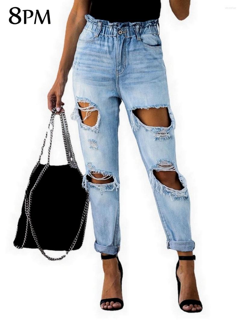 Women' Jeans Women' Ripped Boyfriend Distressed Denim Ankle Length High Waist Elastic Pants Light Blue Ouc1448
Women' Jeans Women' Ripped Boyfriend Distressed Denim Ankle Length High Waist Elastic Pants Light Blue Ouc1448