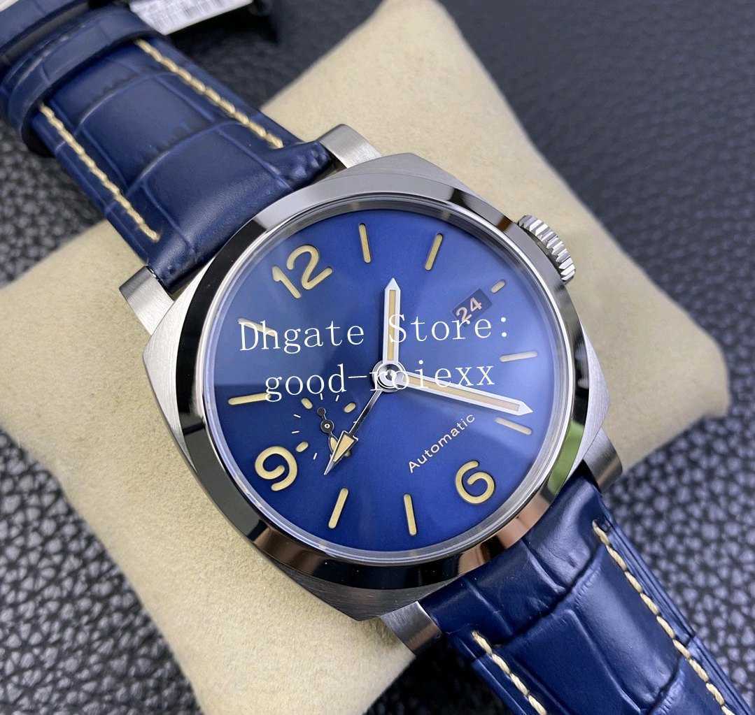 44mm Watches Men Watch Blue Dial Men's Automatic P.9011 Movement GMT Mechanical 1033 Officine VS Leather Strap Band Pam VSF Sapphire
44mm Watches Men Watch Blue Dial Men's Automatic P.9011 Movement GMT Mechanical 1033 Officine VS Leather Strap Band Pam VSF Sapphire