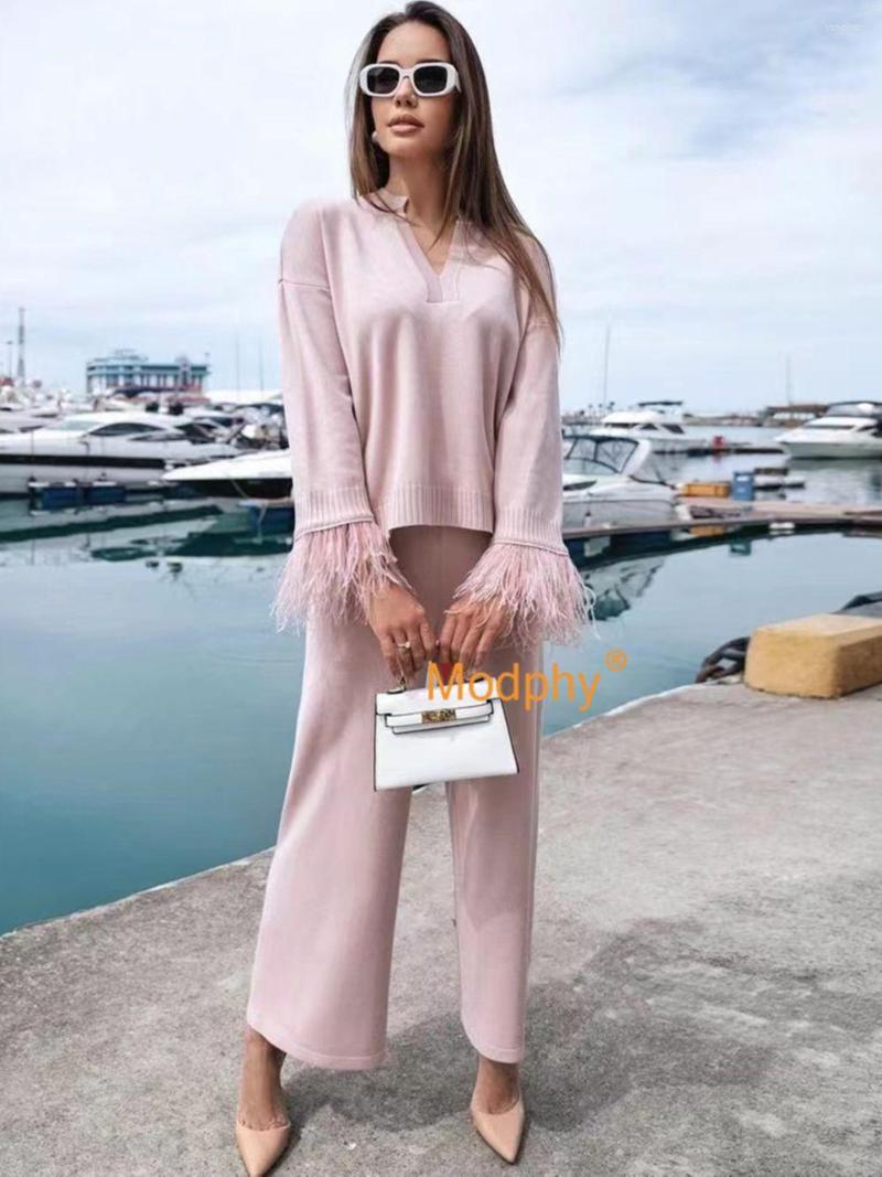 Women' Two Piece Pants Casual Autumn Loose Knit Sweater Set Fashion Feather Long Sleeve Pullover & Straight Two-piece, Lotus color
Women' Two Piece Pants Casual Autumn Loose Knit Sweater Set Fashion Feather Long Sleeve Pullover & Straight Two-piece, Lotus color