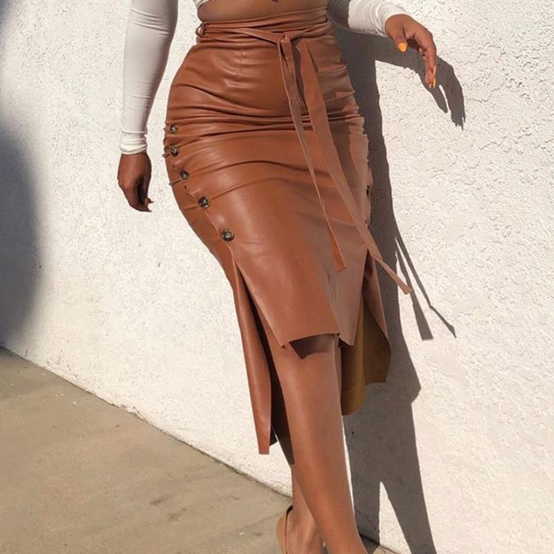 Skirts Fashion Women' Faux Leather Midi Skirt High Waist Button Trim Slim Solid Color Slit Bodycon Pencil With Belt, Black
Skirts Fashion Women' Faux Leather Midi Skirt High Waist Button Trim Slim Solid Color Slit Bodycon Pencil With Belt, Black
