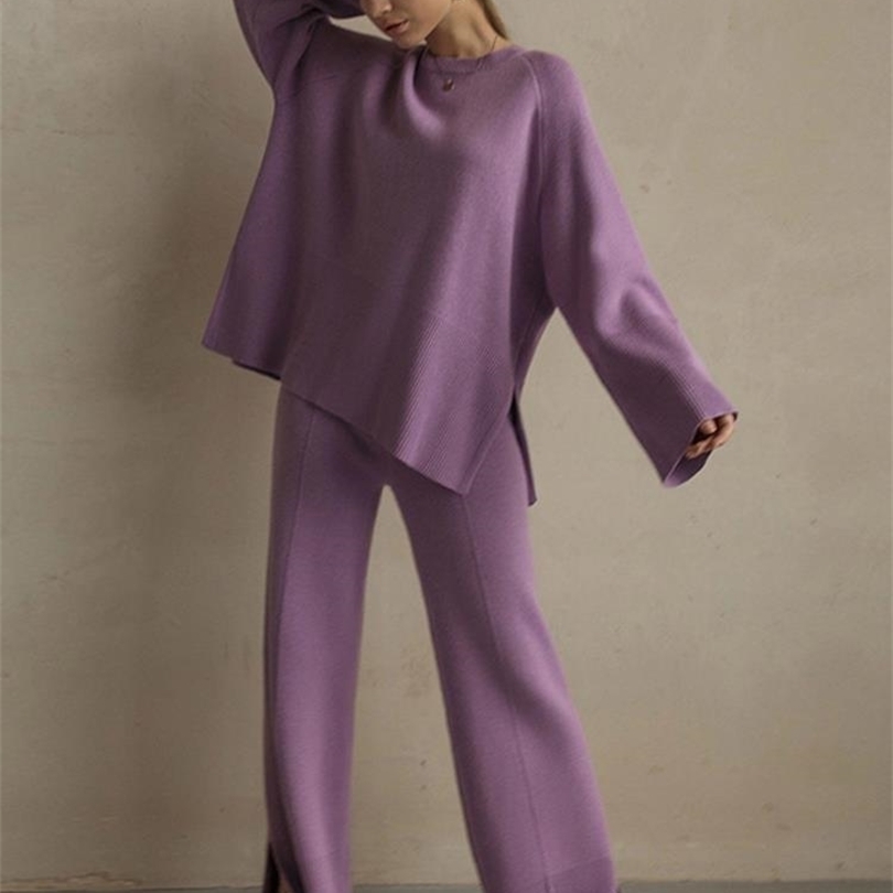 Two Piece Dress Woamn Split Knit Sweater Pants Set Fashion Oversized Top LaceUp Wide Leg Pants Two Piece Suits Autumn Female Chic Outfits 221010, Light purple pant
Two Piece Dress Woamn Split Knit Sweater Pants Set Fashion Oversized Top LaceUp Wide Leg Pants Two Piece Suits Autumn Female Chic Outfits 221010, Light purple pant