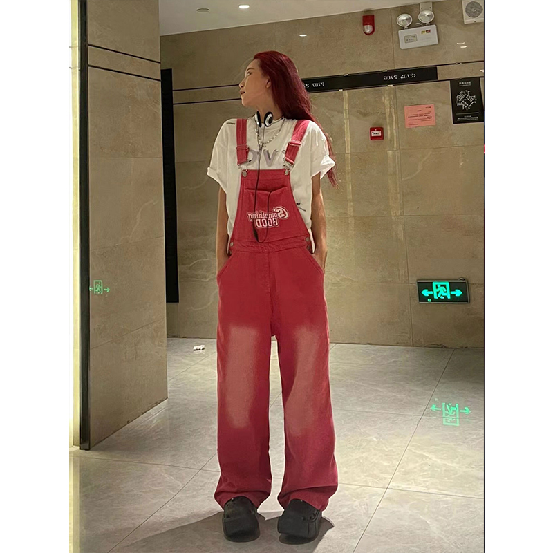 Women's Jeans High Street Pink Vintage Suspender Fashion Pocket Straight Pants Streetwear Casual Wide Leg Denim Trouser Ladies Summer 221011 
Women's Jeans High Street Pink Vintage Suspender Fashion Pocket Straight Pants Streetwear Casual Wide Leg Denim Trouser Ladies Summer 221011