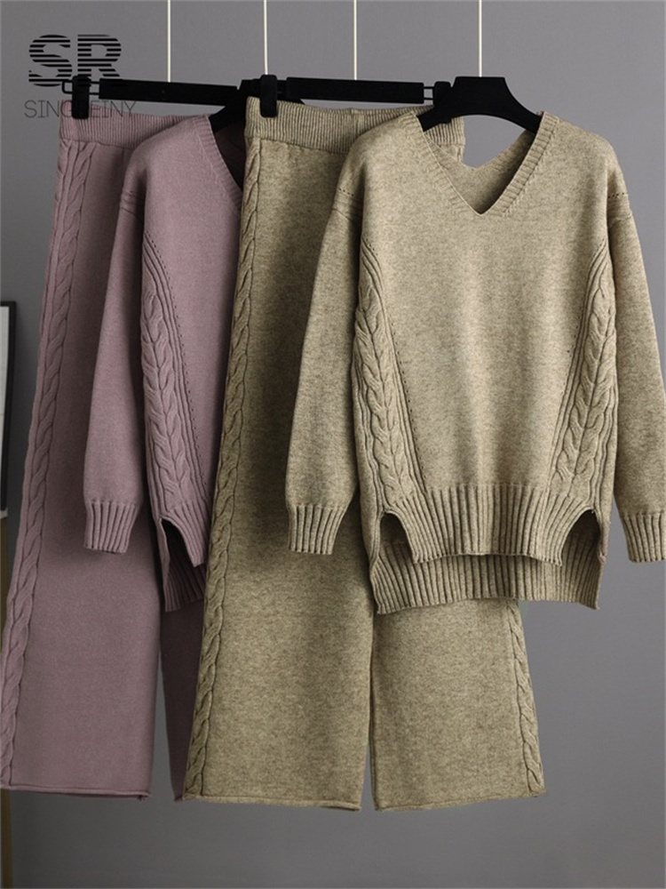 Two Piece Dress SINGREINY Winter Women Knitted Sets Casual V Neck Long Sleeves Blouse Elastic Waist Wide Leg Pants Warm Suit 221010, Black
Two Piece Dress SINGREINY Winter Women Knitted Sets Casual V Neck Long Sleeves Blouse Elastic Waist Wide Leg Pants Warm Suit 221010, Black