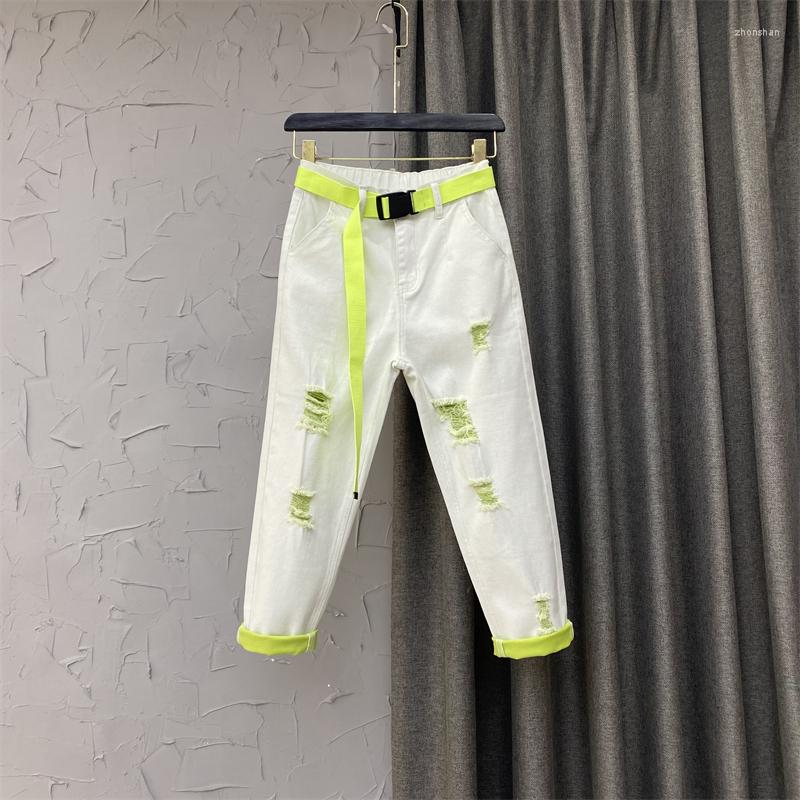 Women' Jeans 2022 Summer Clothing Ripped Harem Pants Women Contrast Color Curling Cropped Holes White Denim Girls Jean
Women' Jeans 2022 Summer Clothing Ripped Harem Pants Women Contrast Color Curling Cropped Holes White Denim Girls Jean