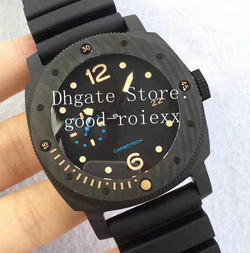 47mm Carbon Watches Men Watch Mens Automatic Cal.P.9000 Black Carbotech Fiber Dwayne Date VS Pam Rubber Strap Band 616 VSF Mechanical Sport
47mm Carbon Watches Men Watch Mens Automatic Cal.P.9000 Black Carbotech Fiber Dwayne Date VS Pam Rubber Strap Band 616 VSF Mechanical Sport