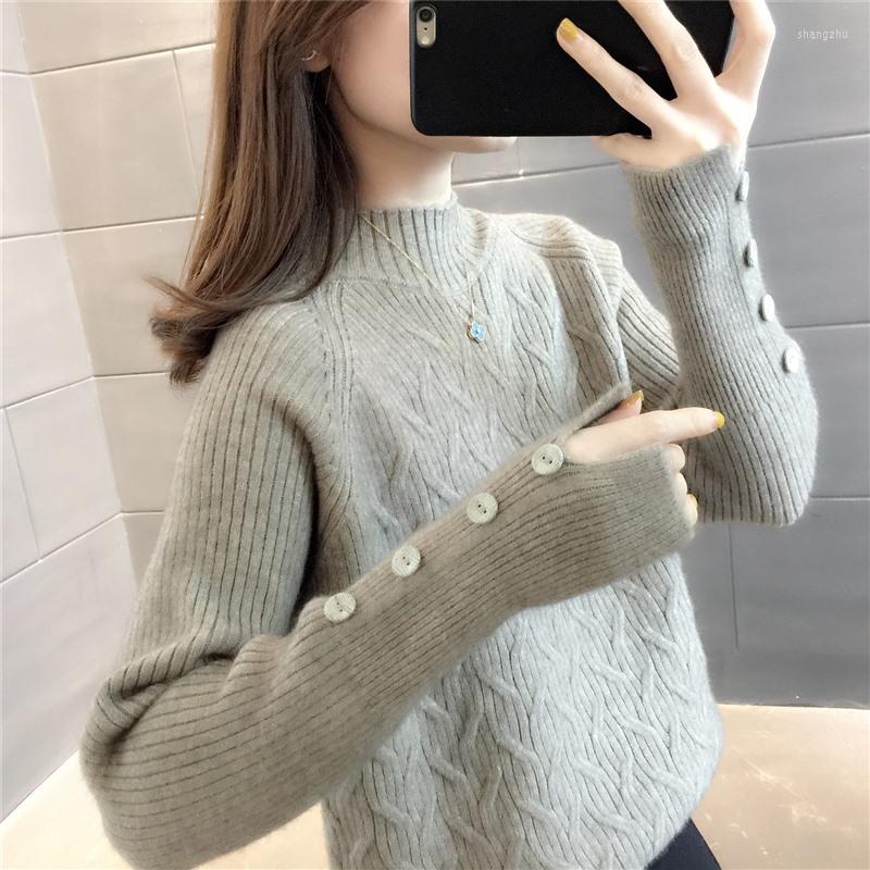 Women's Sweaters Knitted Womens Fashion Half High Neck Pullover Woman Button Lazy Solid OL Tops Clothing Winter Sweater Women, Navy blue
Women's Sweaters Knitted Womens Fashion Half High Neck Pullover Woman Button Lazy Solid OL Tops Clothing Winter Sweater Women, Navy blue