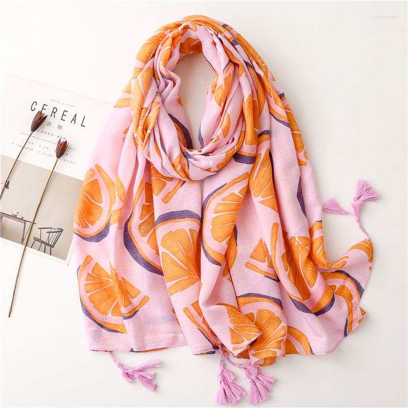 Scarves 2022 Fashion Women Viscose Scarf Lovely Orange Fruit Tassel Shawl Spring Wrap Hijab Lady Pashmina Foulard Stole
Scarves 2022 Fashion Women Viscose Scarf Lovely Orange Fruit Tassel Shawl Spring Wrap Hijab Lady Pashmina Foulard Stole
