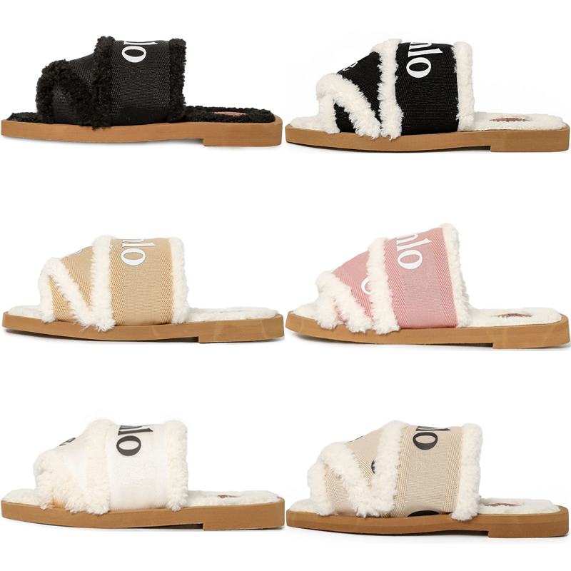 designer women boots Women Woody Mules flat Winter Booties sandals rubber slides Lettering Fabric womens snow boot outdoor slippers, Item#7