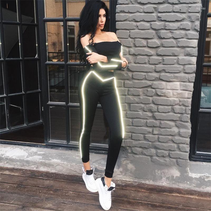Women' Tracksuits Womens Two Piece Sets 2022 Slash Neck Long Sleeve Crop Top And Spring Reflective Trousers Sexy Tracksuit Running At Night, Black
Women' Tracksuits Womens Two Piece Sets 2022 Slash Neck Long Sleeve Crop Top And Spring Reflective Trousers Sexy Tracksuit Running At Night, Black