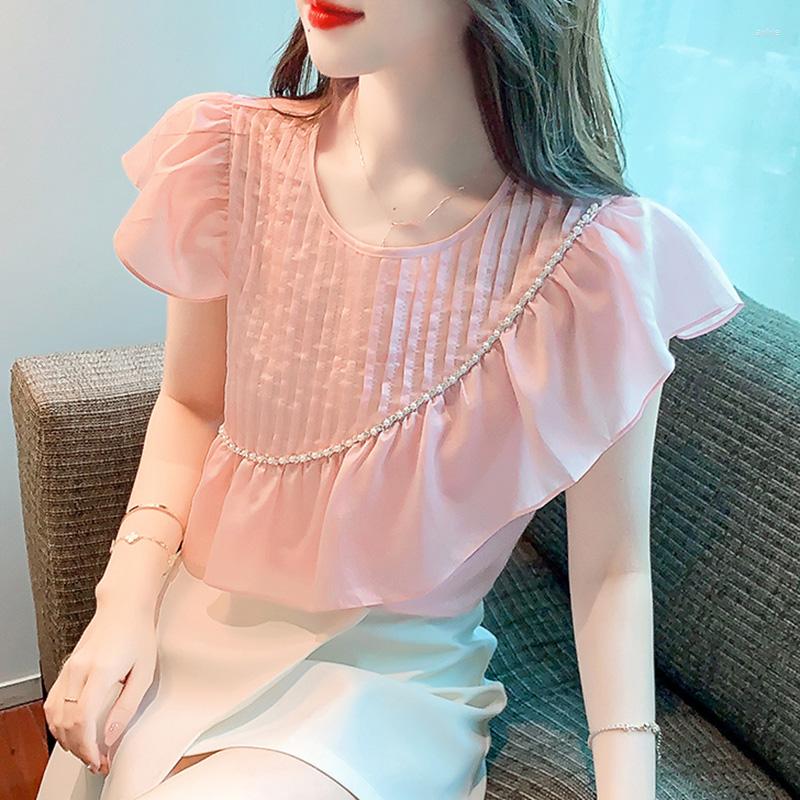 Women' Blouses 2022 Summer Short Sleeved Women' Blouse Shirt Fashion O-Neck Beading Ruffles Chiffon Tops, Army green
Women' Blouses 2022 Summer Short Sleeved Women' Blouse Shirt Fashion O-Neck Beading Ruffles Chiffon Tops, Army green