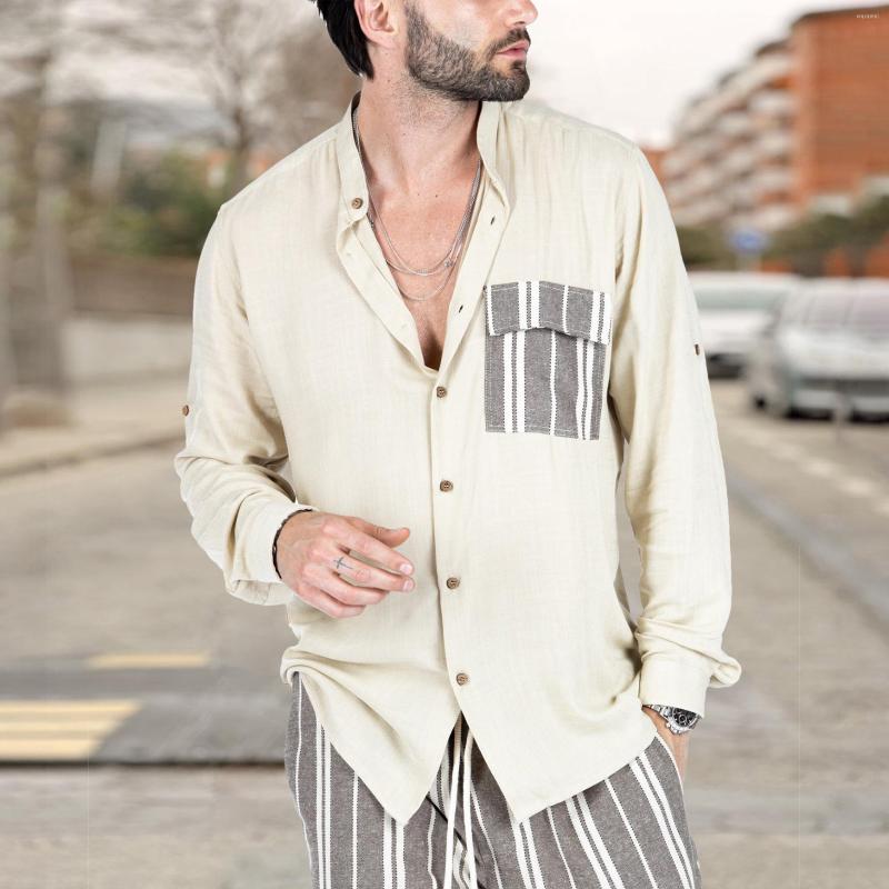 Men' Casual Shirts Men' Summer Contrast Stitching Lapel Long Sleeve Shirt Comfortable Camisas Para Hombre, Beige
Men' Casual Shirts Men' Summer Contrast Stitching Lapel Long Sleeve Shirt Comfortable Camisas Para Hombre, Beige