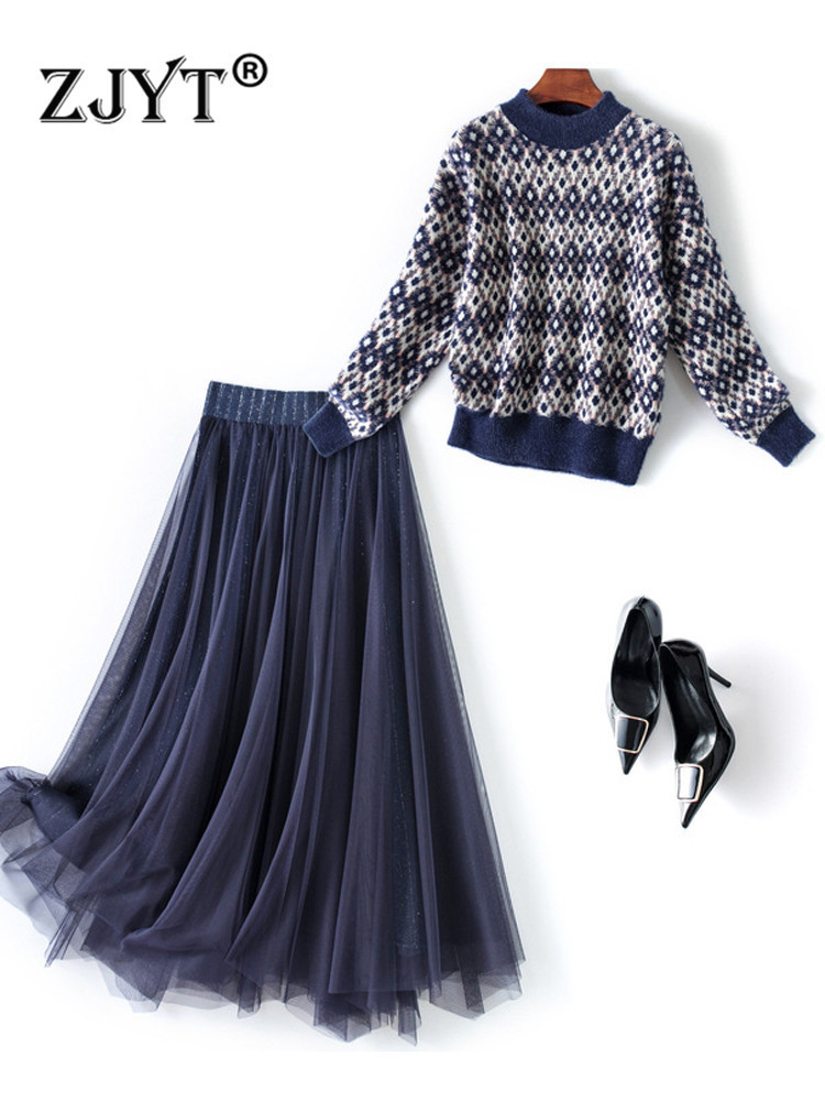 Two Piece Dress ZJYT Autumn Winter Long Sleeve Pullover Sweater Skirt Set Women Mesh Party Suits Elegant Fashion 2 Outfits Casual 221010, Blue
Two Piece Dress ZJYT Autumn Winter Long Sleeve Pullover Sweater Skirt Set Women Mesh Party Suits Elegant Fashion 2 Outfits Casual 221010, Blue