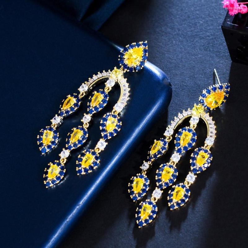 Dangle Earrings CWWZircons Luxury Chandelier Tassel Drop Yellow Blue Cubic Zircon Long For Women Wedding Bridal Party CZ214
Dangle Earrings CWWZircons Luxury Chandelier Tassel Drop Yellow Blue Cubic Zircon Long For Women Wedding Bridal Party CZ214