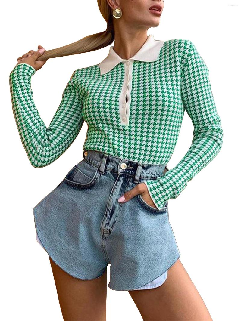 Women' Sweaters 2022 Fashion Women Houndstooth Knitted Bodysuit Female Clothing Turn-Down Collar Long Sleeve Sweater Elegant Autumn Ladies, Green
Women' Sweaters 2022 Fashion Women Houndstooth Knitted Bodysuit Female Clothing Turn-Down Collar Long Sleeve Sweater Elegant Autumn Ladies, Green